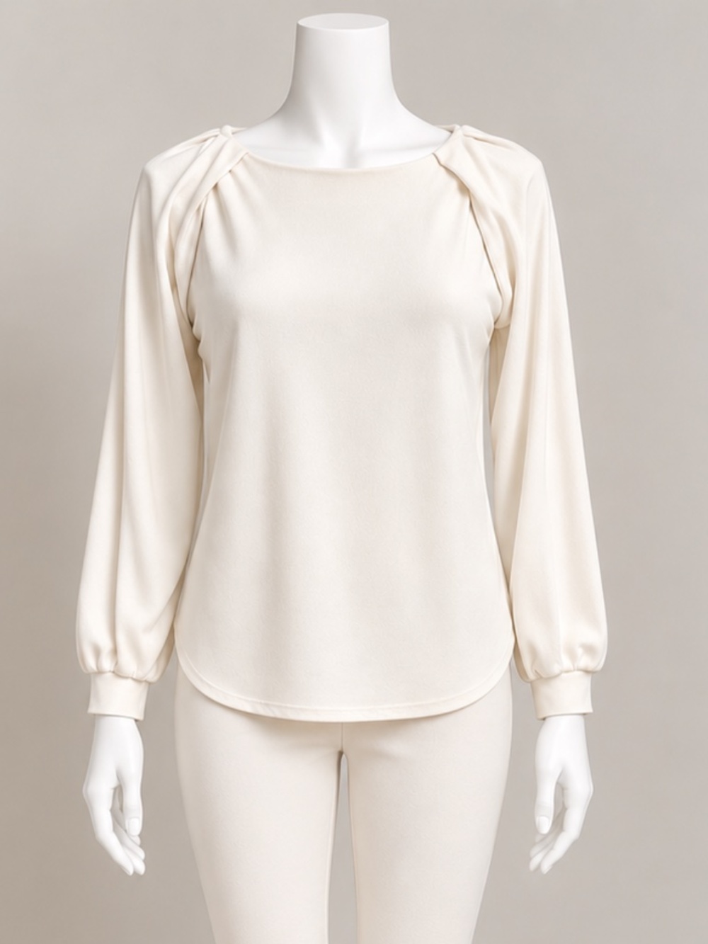 Banana Republic Off White Long-sleeve Ruched Shoulder Boatneck Top Size S
